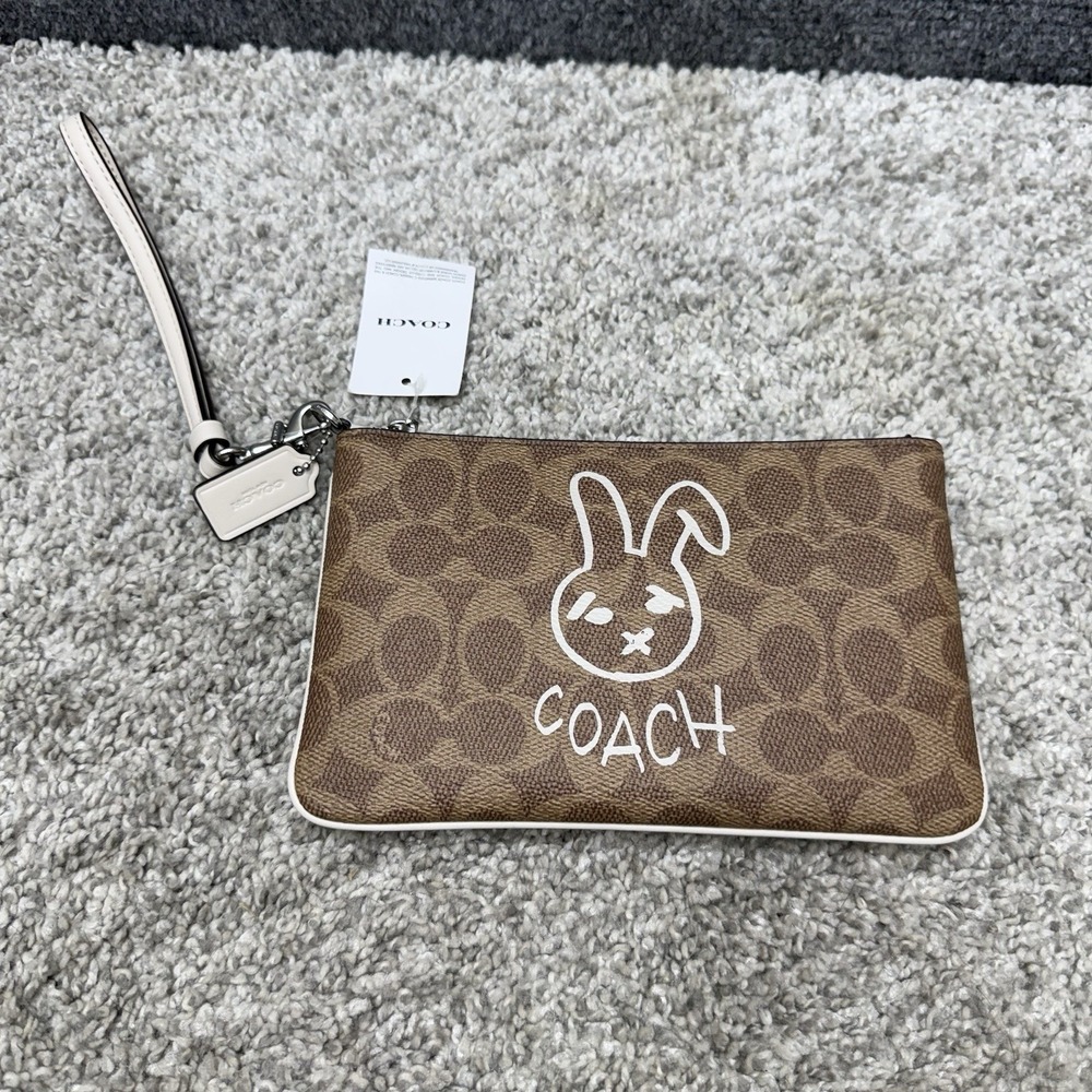 Coach Signature Wristlet Chalk Lunar Rabbit Bunny Tan clutch bag